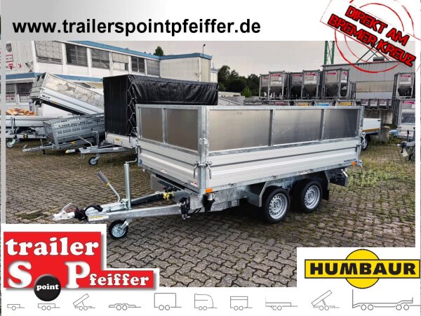 HUMBAUR HTK 3000.31 I 314 x 175 I 3000 KG I Dreiseitenkipper mit E-Pumpe - Rampenschacht  mit Stahl - Kastenaufsatz