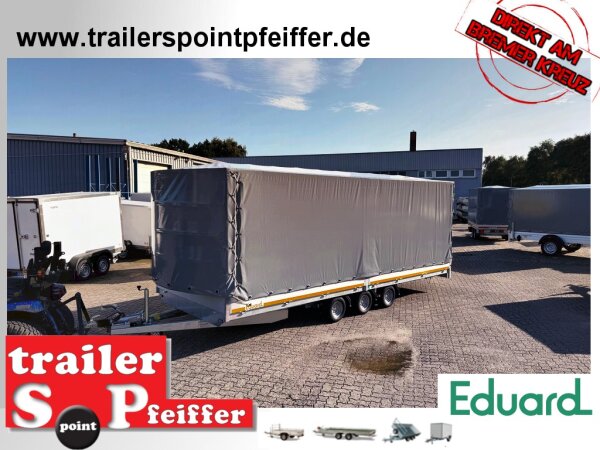 EDUARD 6022 -GT- Hochlader, Auffahrschienen, Bordwände 30cm -3500kg- Lfh: 56cm -195/55R10 mit Hochplane SP-Line vorne mit extra RUND - Rollo und 3 Reihen Bretter