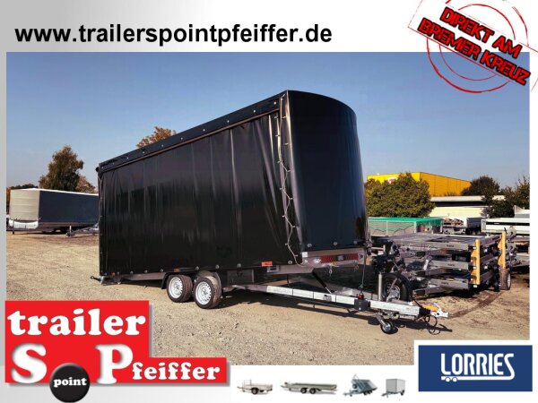 Lorries PL35-5021 - 3500 kg kippbarer leichter Autotransporter mit ALLEN EXTRAS mit ALU Standschienen und Rampenund Hochplane SP-Line vorne mit EXTRARUND / Heckrollo - Schiebeplane links und rechts