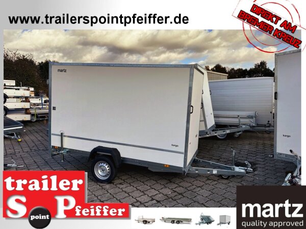 martz KARGO 300 - 750 KG Plywood Kofferanhänger  - ungebremst mit Zurrleisten - Heckstützen - 100 KM/H