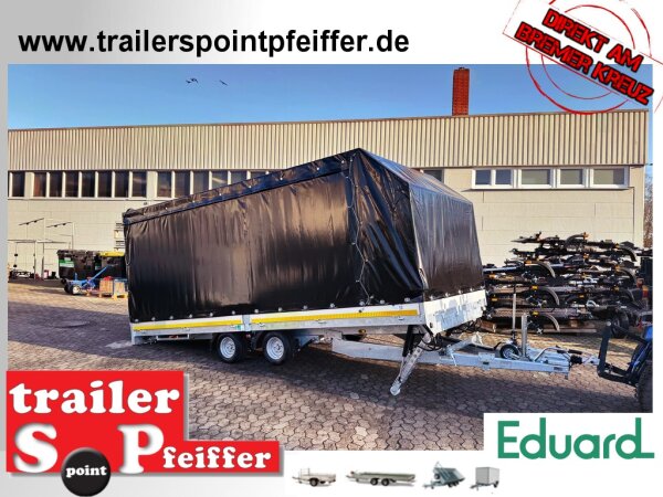 EDUARD 5022 -GD- Hochlader, kippbar, Rampen, Bordwände 30cm -3000kg- H-Pumpe - lfh: 56cm -195/55R10 mit Hochplane SP-Line Schiebeplane links und rechts Öko Schräge