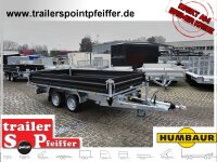 HUMBAUR HTK 3500.37 STAHL I 363 x 185 I 3500 KG I Dreiseitenkipper mit E-Pumpe - Rampenschacht  mit  Stahlbordwand SCHWARZ