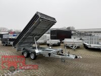 HUMBAUR HTK 3500.37 STAHL I 363 x 185 I 3500 KG I Dreiseitenkipper mit E-Pumpe - Rampenschacht  mit  Stahlbordwand SCHWARZ