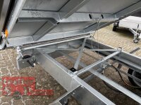 HUMBAUR HTK 3500.37 STAHL I 363 x 185 I 3500 KG I Dreiseitenkipper mit E-Pumpe - Rampenschacht  mit  Stahlbordwand SCHWARZ