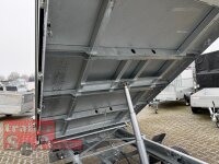 HUMBAUR HTK 3500.37 STAHL I 363 x 185 I 3500 KG I Dreiseitenkipper mit E-Pumpe - Rampenschacht  mit  Stahlbordwand SCHWARZ