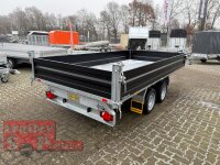 HUMBAUR HTK 3500.37 STAHL I 363 x 185 I 3500 KG I Dreiseitenkipper mit E-Pumpe - Rampenschacht  mit  Stahlbordwand SCHWARZ