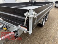 HUMBAUR HTK 3500.37 STAHL I 363 x 185 I 3500 KG I Dreiseitenkipper mit E-Pumpe - Rampenschacht  mit  Stahlbordwand SCHWARZ
