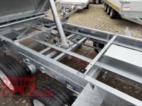 HUMBAUR HTK 3500.31 STAHL I 314 x 175 I 3500 KG I Dreiseitenkipper mit E-Pumpe - Rampenschacht mit Stahlbordwand SCHWARZ