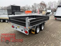 HUMBAUR HTK 3500.31 STAHL I 314 x 175 I 3500 KG I Dreiseitenkipper mit E-Pumpe - Rampenschacht mit Stahlbordwand SCHWARZ