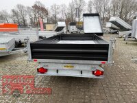 HUMBAUR HTK 3500.31 STAHL I 314 x 175 I 3500 KG I Dreiseitenkipper mit E-Pumpe - Rampenschacht mit Stahlbordwand SCHWARZ