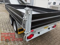HUMBAUR HTK 3500.31 STAHL I 314 x 175 I 3500 KG I Dreiseitenkipper mit E-Pumpe - Rampenschacht mit Stahlbordwand SCHWARZ