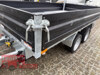 HUMBAUR HTK 3500.31 STAHL I 314 x 175 I 3500 KG I Dreiseitenkipper mit E-Pumpe - Rampenschacht mit Stahlbordwand SCHWARZ