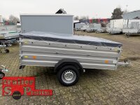 B-Ware I Böckmann 750 KG Alu Anhänger 250x130 mit Aufsatz Flachplane und Bügeln