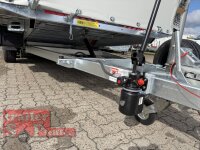 Lorries PL30-5521 - 3000 kg kippbarer leichter Autotransporter mit ALU Standschienen und Rampen mit Hochplane SP-Line Austellklappe hinten - ÖKO - Schiebeplane links und rechts