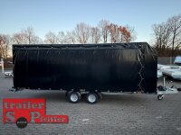Lorries PL30-5521 - 3000 kg kippbarer leichter Autotransporter mit ALU Standschienen und Rampen mit Hochplane SP-Line Austellklappe hinten - ÖKO - Schiebeplane links und rechts