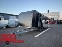 Lorries PL30-5521 - 3000 kg kippbarer leichter Autotransporter mit ALU Standschienen und Rampen mit Hochplane SP-Line Austellklappe hinten - ÖKO - Schiebeplane links und rechts