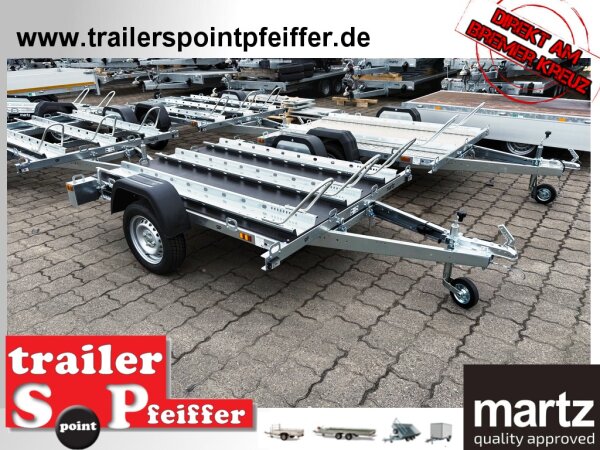 martz GP3 Premium für bis zu 3 Motorräder - kippbarer Motorrad - Anhänger - 750 kg - 3 Standschienen - 100 KM/H - Siebdruckboden