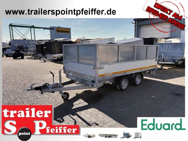 EDUARD 4018 -GD- 3 Seitenkipper, Bordwände 30cm -3500kg- E & H-Pumpe - Lfh: 66cm -195/50R13 mit mit SE-KA Kastenaufsatz 60 cm