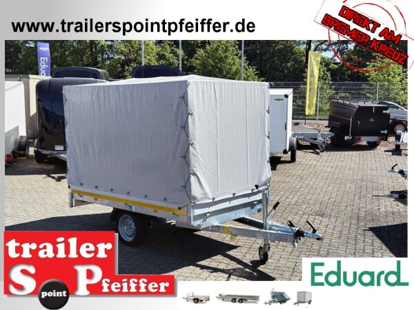 EDUARD 2615 -GE- Hochlader, Bordwände 30cm -1500kg- Lfh: 63cm -195/50R13  mit Hochplane GRAU