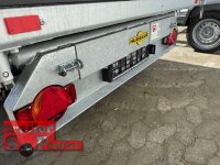 HUMBAUR HTK 3500.37 STAHL I 363 x 185 I 3500 KG I Dreiseitenkipper mit E-Pumpe - Rampenschacht  mit  Stahlbordwand SCHWARZ mit SI-GI Laubgitter