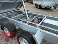 HUMBAUR HTK 3500.31 STAHL I 314 x 175 I 3500 KG I Dreiseitenkipper mit E-Pumpe - Rampenschacht mit Stahlbordwand SCHWARZ Aufsatzwände Stahl SCHWARZ