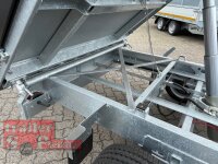 HUMBAUR HTK 3500.31 STAHL I 314 x 175 I 3500 KG I Dreiseitenkipper mit E-Pumpe - Rampenschacht mit Stahlbordwand SCHWARZ Aufsatzwände Stahl SCHWARZ