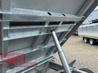HUMBAUR HTK 3500.31 STAHL I 314 x 175 I 3500 KG I Dreiseitenkipper mit E-Pumpe - Rampenschacht mit Stahlbordwand SCHWARZ Aufsatzwände Stahl SCHWARZ