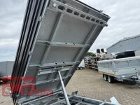 HUMBAUR HTK 3500.31 STAHL I 314 x 175 I 3500 KG I Dreiseitenkipper mit E-Pumpe - Rampenschacht mit Stahlbordwand SCHWARZ Aufsatzwände Stahl SCHWARZ