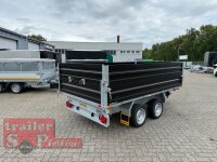 HUMBAUR HTK 3500.31 STAHL I 314 x 175 I 3500 KG I Dreiseitenkipper mit E-Pumpe - Rampenschacht mit Stahlbordwand SCHWARZ Aufsatzwände Stahl SCHWARZ