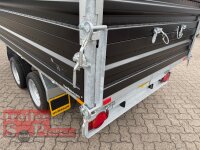 HUMBAUR HTK 3500.31 STAHL I 314 x 175 I 3500 KG I Dreiseitenkipper mit E-Pumpe - Rampenschacht mit Stahlbordwand SCHWARZ Aufsatzwände Stahl SCHWARZ