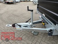 HUMBAUR HTK 3500.31 STAHL I 314 x 175 I 3500 KG I Dreiseitenkipper mit E-Pumpe - Rampenschacht mit Stahlbordwand SCHWARZ Aufsatzwände Stahl SCHWARZ