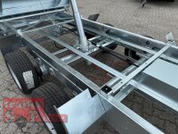 HUMBAUR HTK 3500.37 STAHL I 363 x 185 I 3500 KG I Dreiseitenkipper mit E-Pumpe - Rampenschacht  mit  Stahlbordwand SCHWARZ Aufsatzwände Stahl SCHWARZ