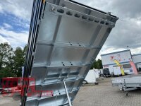 HUMBAUR HTK 3500.37 STAHL I 363 x 185 I 3500 KG I Dreiseitenkipper mit E-Pumpe - Rampenschacht  mit  Stahlbordwand SCHWARZ Aufsatzwände Stahl SCHWARZ