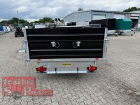 HUMBAUR HTK 3500.37 STAHL I 363 x 185 I 3500 KG I Dreiseitenkipper mit E-Pumpe - Rampenschacht  mit  Stahlbordwand SCHWARZ Aufsatzwände Stahl SCHWARZ
