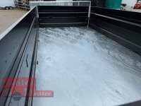 HUMBAUR HTK 3500.37 STAHL I 363 x 185 I 3500 KG I Dreiseitenkipper mit E-Pumpe - Rampenschacht  mit  Stahlbordwand SCHWARZ Aufsatzwände Stahl SCHWARZ