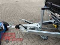HUMBAUR HTK 3500.37 STAHL I 363 x 185 I 3500 KG I Dreiseitenkipper mit E-Pumpe - Rampenschacht  mit  Stahlbordwand SCHWARZ Aufsatzwände Stahl SCHWARZ