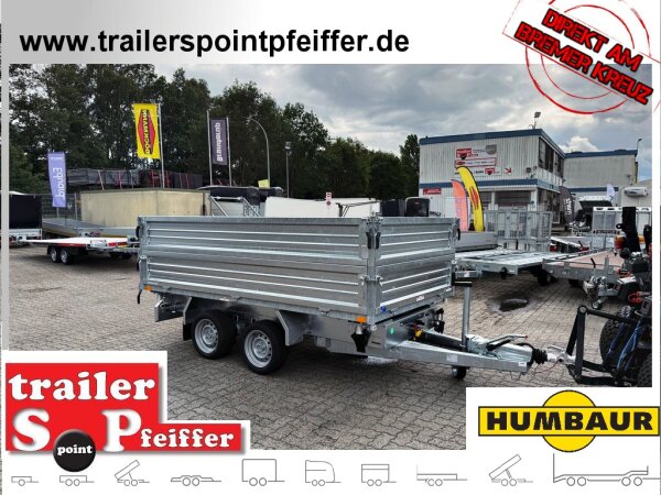 HUMBAUR HTK 3500.31 PROSTEEL I 314 x 175 I 3500 KG I Dreiseitenkipper mit E-Pumpe - Rampenschacht mit Fuhrmann Stahl Bordwand + Bordwandaufsatz 40 cm