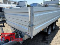 HUMBAUR HTK 3500.37 I 363 x 185 I 3500 KG I Dreiseitenkipper mit E-Pumpe - Rampenschacht  mit ALU Bordwandaufsatz 35 cm