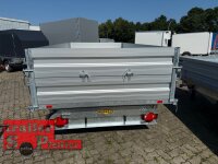 HUMBAUR HTK 3500.37 I 363 x 185 I 3500 KG I Dreiseitenkipper mit E-Pumpe - Rampenschacht  mit ALU Bordwandaufsatz 35 cm
