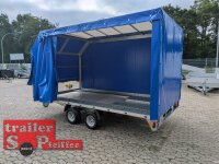 HUMBAUR FTK 27 40 22 I 400 x 214 I 2700 KG I kippbarer leichter Autotrailer mit Hochplane SP-Line + Schiebeplane in FR links + ÖKO Schräge
