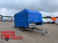 HUMBAUR FTK 27 40 22 I 400 x 214 I 2700 KG I kippbarer leichter Autotrailer mit Hochplane SP-Line + Schiebeplane in FR links + ÖKO Schräge
