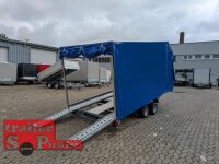 HUMBAUR FTK 27 40 22 I 400 x 214 I 2700 KG I kippbarer leichter Autotrailer mit Hochplane SP-Line + Schiebeplane in FR links + ÖKO Schräge
