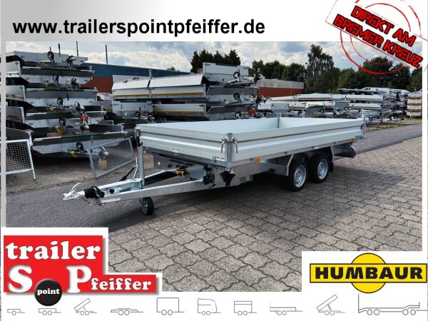 HUMBAUR HTK 3500.41 I 410 x 210 I 3500 KG I Dreiseitenkipper mit E-Pumpe - Rampenschacht