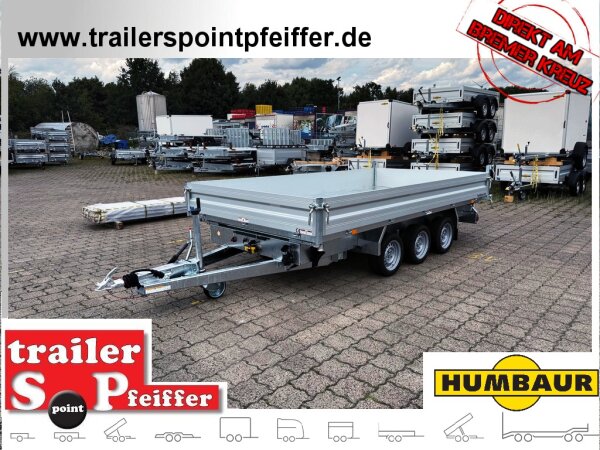 HUMBAUR HTK 3500.41 TRIDEM I 410 x 210 I 3500 KG I Dreiseitenkipper mit E-Pumpe - Rampenschacht