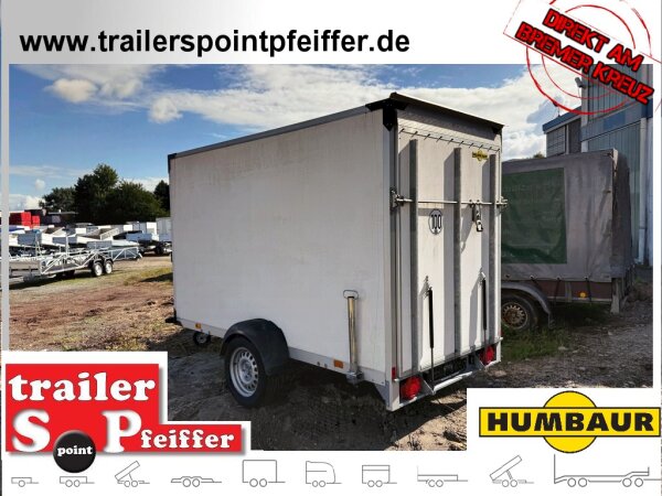 HUMBAUR HK 133015 -  Kofferanhänger 1300 KG  mit Überfahrwand - 100 KM/H - Stützen aus 2017 - HU 04.2026