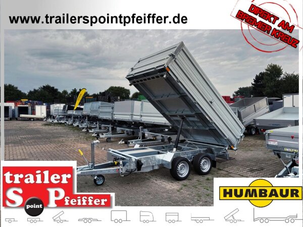 HUMBAUR HTK 3000.31 I 314 x 175 I 3000 KG I Dreiseitenkipper mit E-Pumpe - Rampenschacht  mit ALU Bordwandaufsatz 35 cm