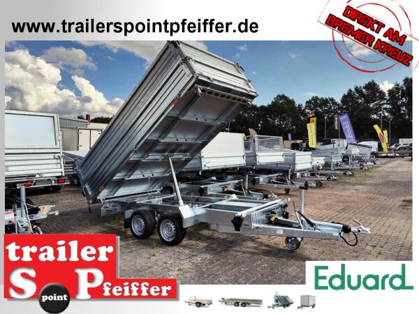 HUMBAUR HTK 3500.37 PROSTEEL I 362 x 184 I 3500 KG I Dreiseitenkipper mit E-Pumpe - Rampenschacht mit Fuhrmann Stahl Bordwand + Bordwandaufsatz 40 cm