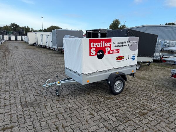 TPV TL-EU2 Anhänger mit ORIGINAL Stahl Gestell und Werbeplane 115 cm (SB) - Stützrad - ungebremst - 13 pol. - Zurrösen - 100 KM/H
