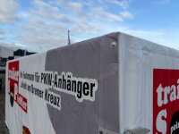 TPV TL-EU2 Anhänger mit ORIGINAL Stahl Gestell und Werbeplane 115 cm (SB) - Stützrad - ungebremst - 13 pol. - Zurrösen - 100 KM/H
