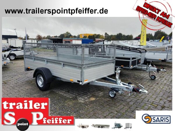 Saris MP  305 153 1500 1 Alu Tieflader - Einachser 1500 KG  Anhänger gebremst mit Reling und Laubgitter